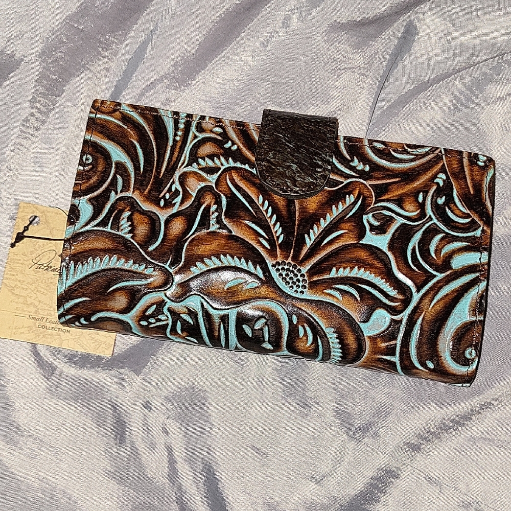 Patricia NASH LINNET TOOLED Embossed Wallet TURQUOISE BNWT
